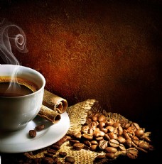 咖啡杯咖啡与咖啡豆背景