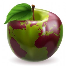 绿色叶子带地图的苹果