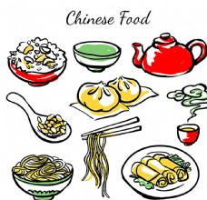 炒饭彩绘中国食物矢量素材图片