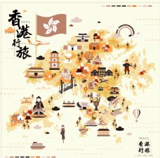 手绘香港旅行路线图
