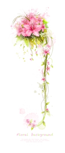 粉红色的花与花藤装饰PSD分层素材