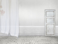 透明的窗帘与房门影楼摄影背景图片