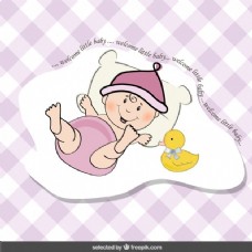 婴儿洗澡卡与有趣的婴儿和鸭子