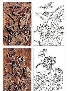 古代建筑雕刻纹饰草木花卉荷莲34