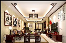 背景现代中式客厅红木家具中式电视背图片