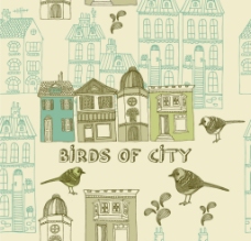 古典街景插画 复古鸟之城插画图片