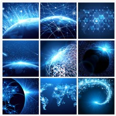 蓝色科技背景地球信息科技网络矢量素材