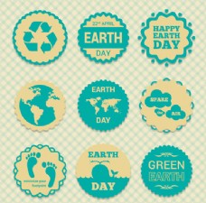 绿色地球日标签矢量素材下载