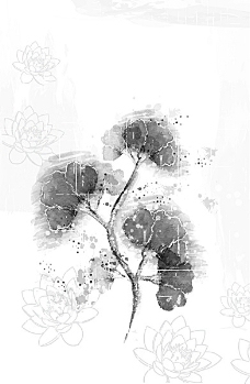荷花灰色花朵水彩画