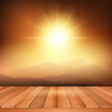 天空木桌子看一个阳光普照的风景