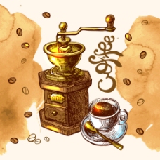 咖啡杯复古手绘咖啡
