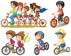 儿童骑多人自行车的孩子