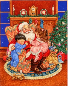 儿童圣诞圣诞老人与儿童油画