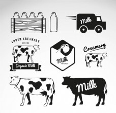 牛奶和奶牛矢量图 AI