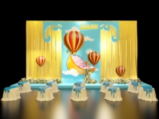 舞台背景热气球黄色蓝色小舟舞美