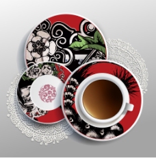 中国风京剧陶瓷咖啡杯白瓷盘矢量图ai