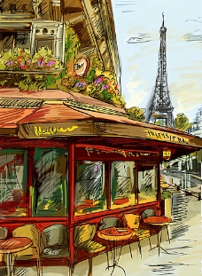 巴黎风景巴黎街道风景插画