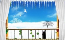 冬季风景分层插画PSD源文件
