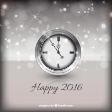 新年快乐，背景有一个银色的钟