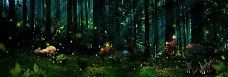 唯美背景唯美绿色童话森林海报背景