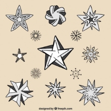 星状手工绘制的星星在不同形状的集合