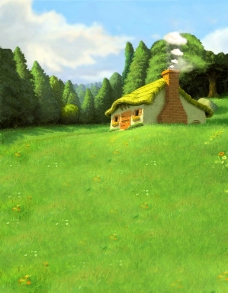 儿童摄影背景 草地上的房子图片