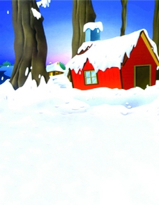 儿童摄影背景 雪地上的小屋图片