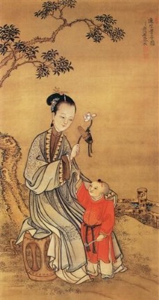 连生贵子图人物画中国古画0438
