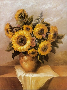 黄色鲜花花瓶油画