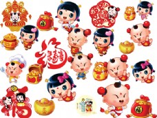 中国新年中国娃娃新年元素卡通图片大全psd