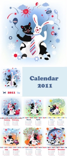 2011卡通兔子日历设计矢量素材