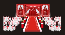 红色现代软包婚礼舞台