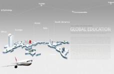 创意分层5立体世界地图飞机创意PSD分层素材