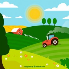 农业景观中的拖拉机
