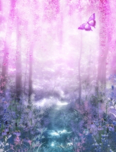 梦幻紫色蝴蝶背景渲染效果图图片