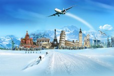 世界建筑雪地风景与世界名建筑