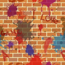 水墨花纹水墨彩色涂鸦砖块墙面矢量花型花纹素材