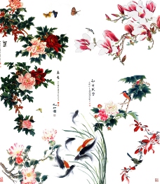 牡丹花 水墨画 古典花素材图片