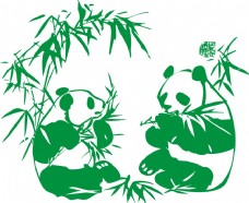 剪子熊猫竹子剪影