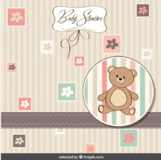 婴儿洗澡卡与泰迪熊和花
