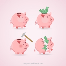 粉色猪存钱罐矢量