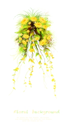 黄色花与藤蔓植物装饰PSD分层素材