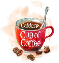 手绘咖啡和咖啡豆